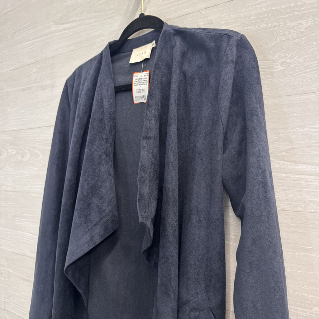 Lush Navy Suede Open Waterfall Front Jacket Small
