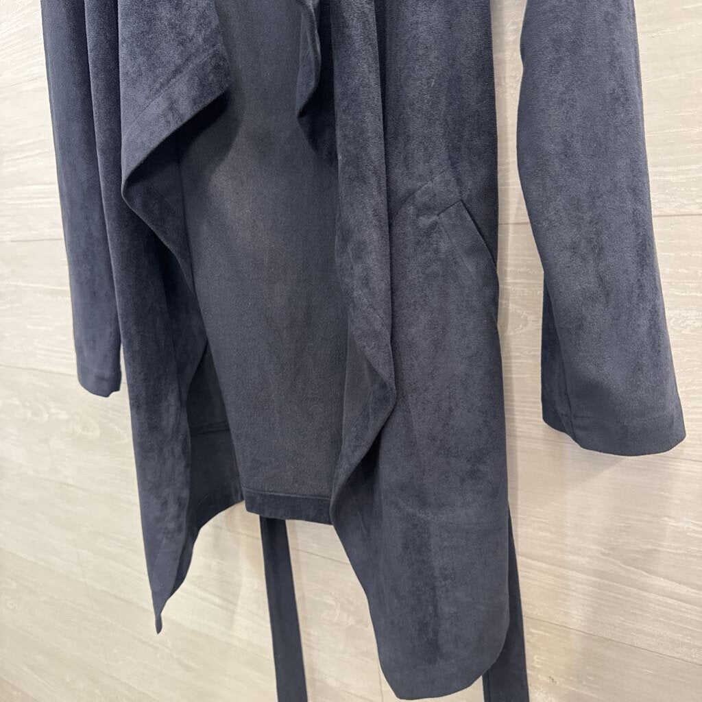 Lush Navy Suede Open Waterfall Front Jacket Small