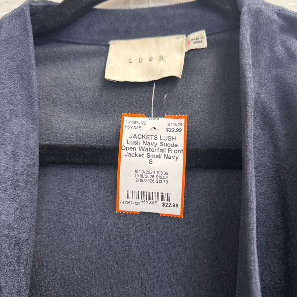 Lush Navy Suede Open Waterfall Front Jacket Small