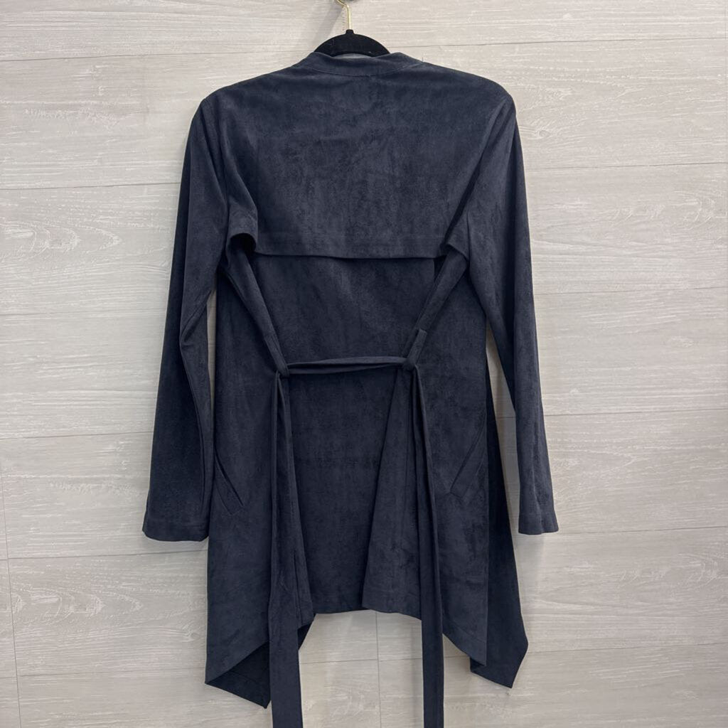 Lush Navy Suede Open Waterfall Front Jacket Small