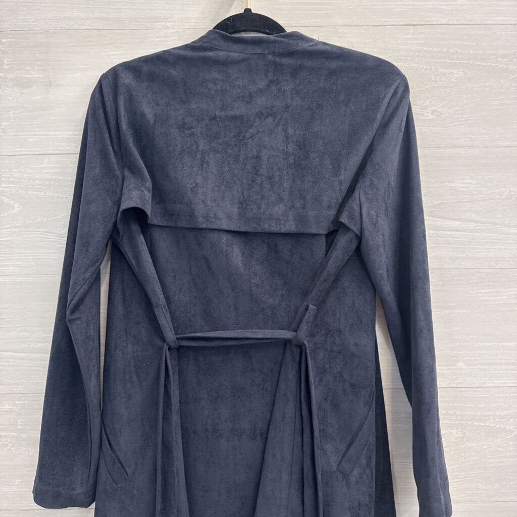 Lush Navy Suede Open Waterfall Front Jacket Small