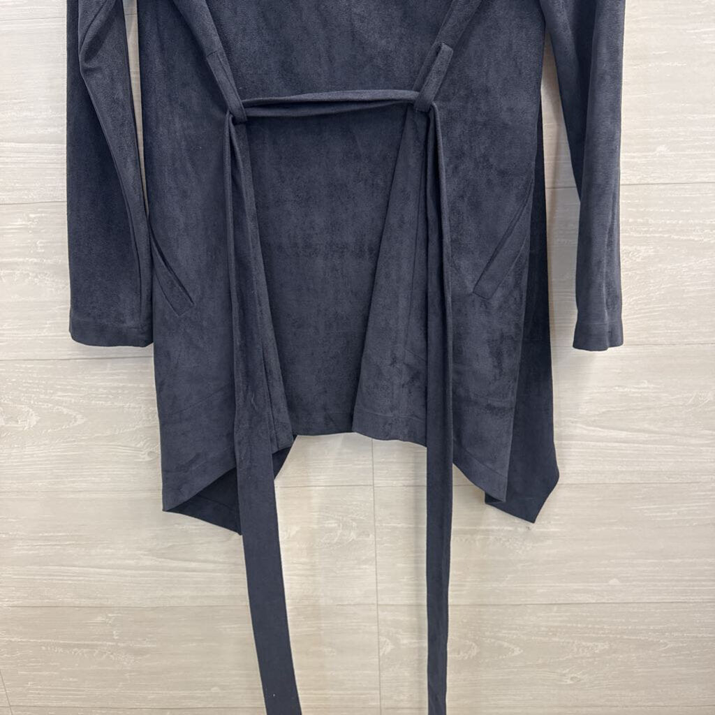 Lush Navy Suede Open Waterfall Front Jacket Small