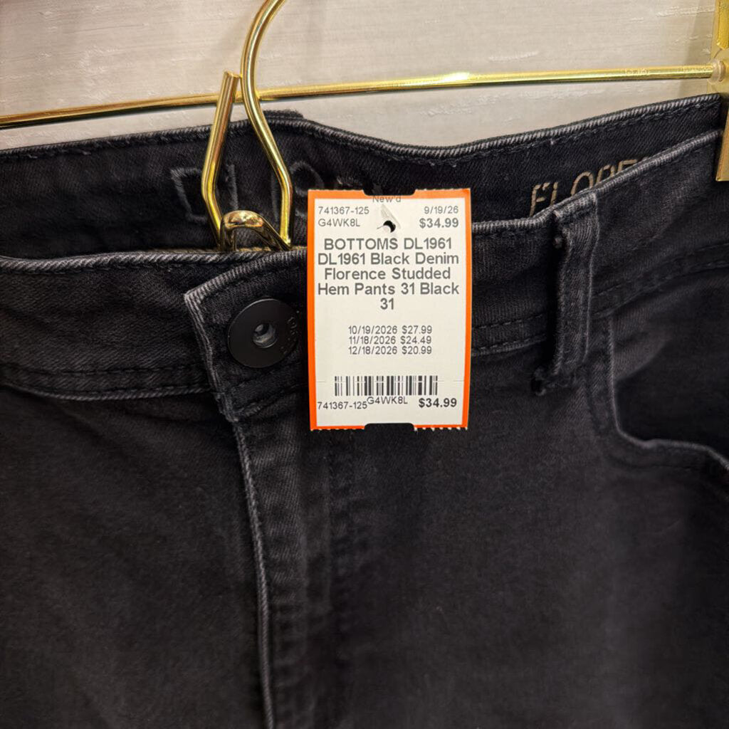 DL1961 Black Denim Florence Studded Hem Pants 31