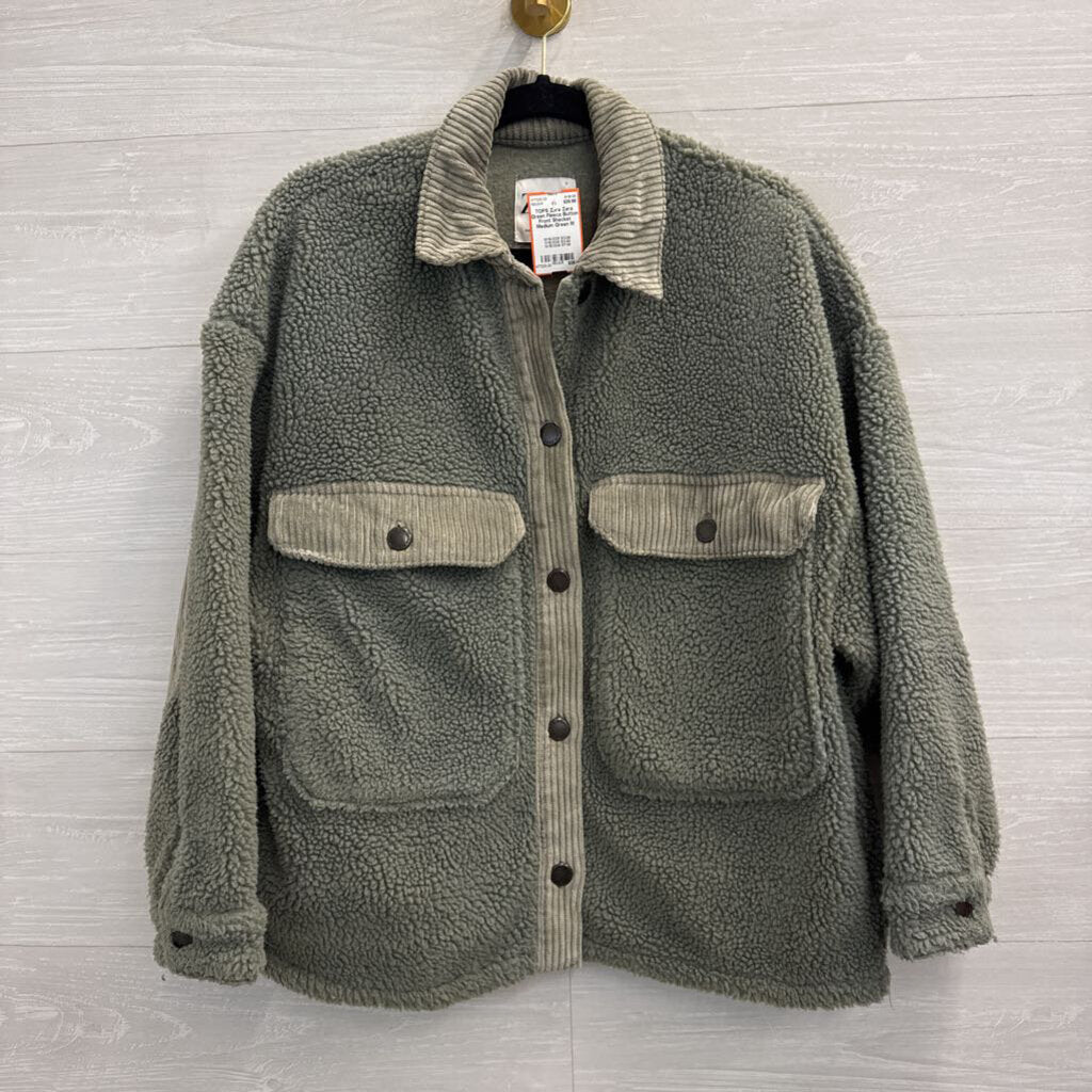 Zara Green Fleece Button Front Shacket Medium