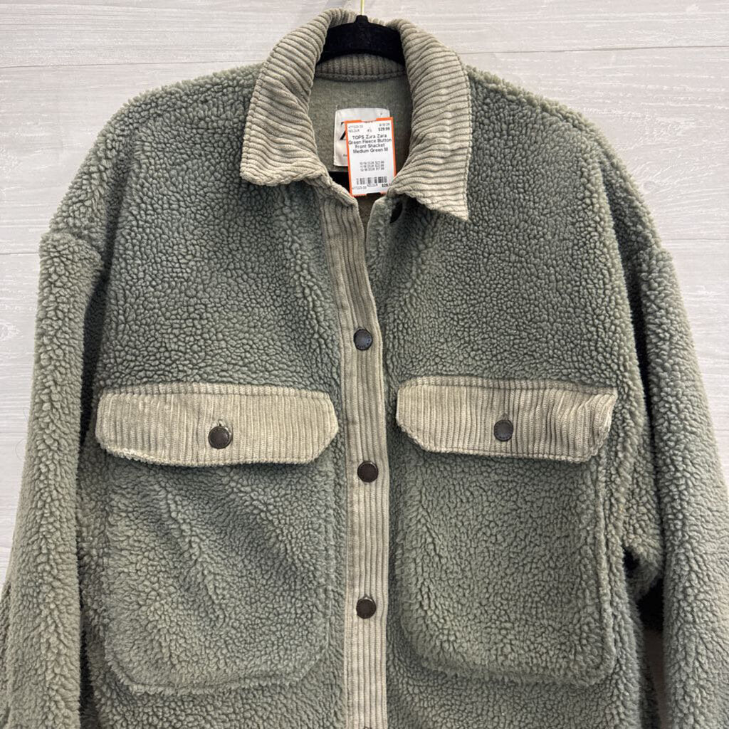 Zara Green Fleece Button Front Shacket Medium