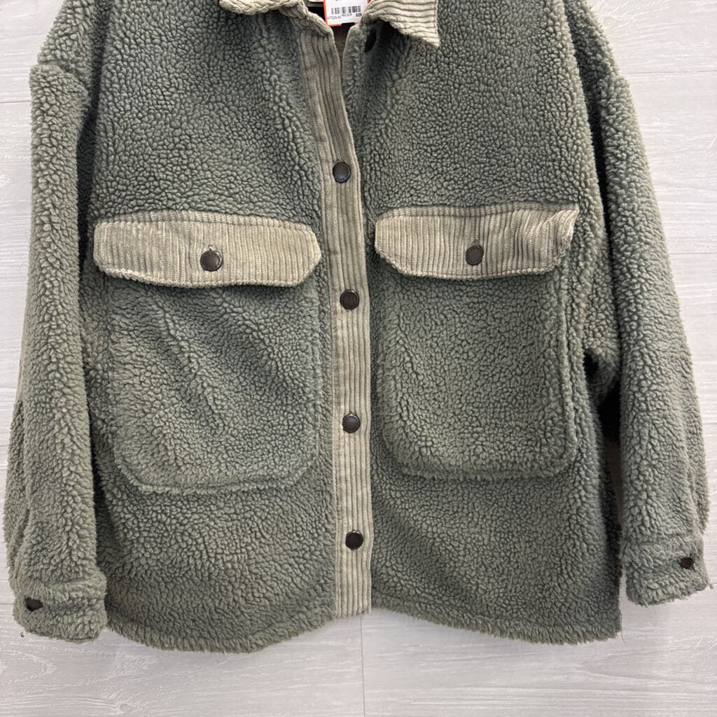 Zara Green Fleece Button Front Shacket Medium