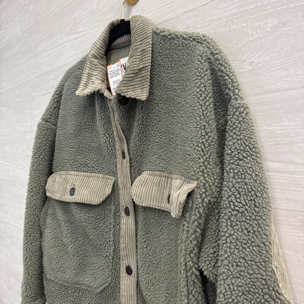 Zara Green Fleece Button Front Shacket Medium