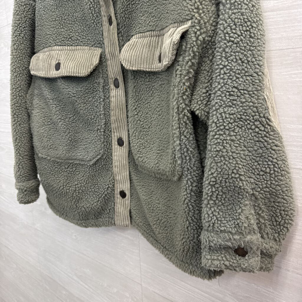 Zara Green Fleece Button Front Shacket Medium