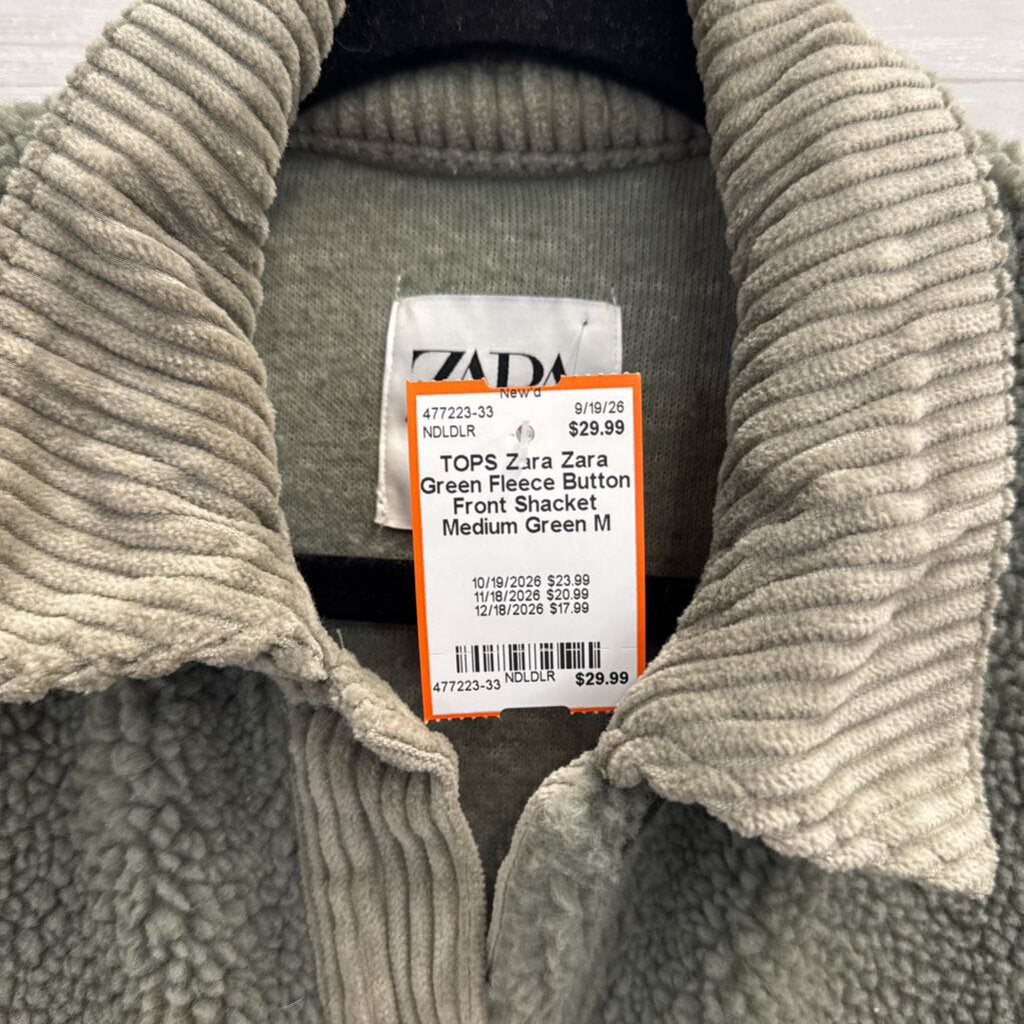 Zara Green Fleece Button Front Shacket Medium