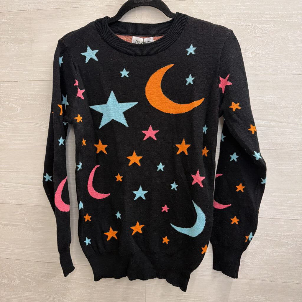 OXKNIT Black/ Multi Star/ Moon Print Sweater Top Small