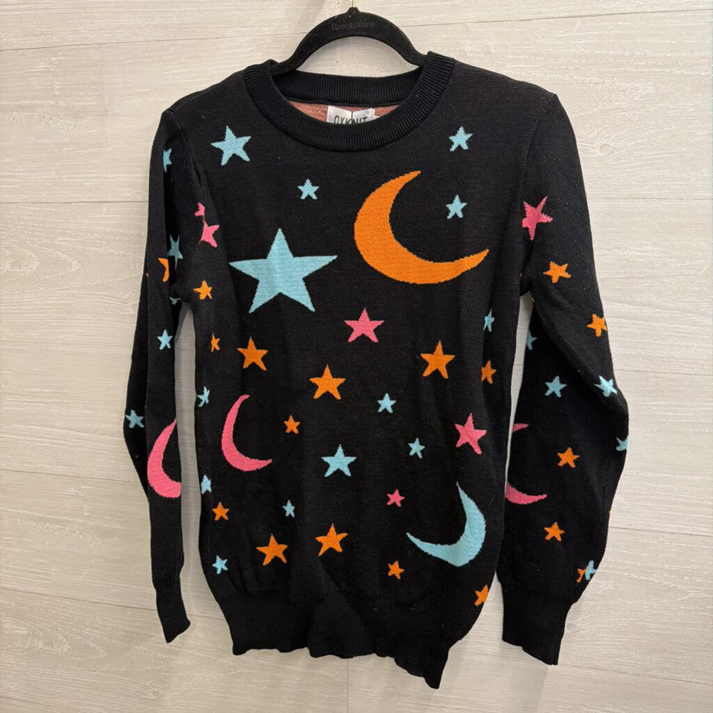 OXKNIT Black/ Multi Star/ Moon Print Sweater Top Small