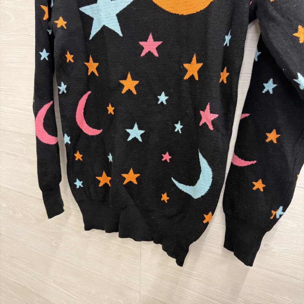 OXKNIT Black/ Multi Star/ Moon Print Sweater Top Small
