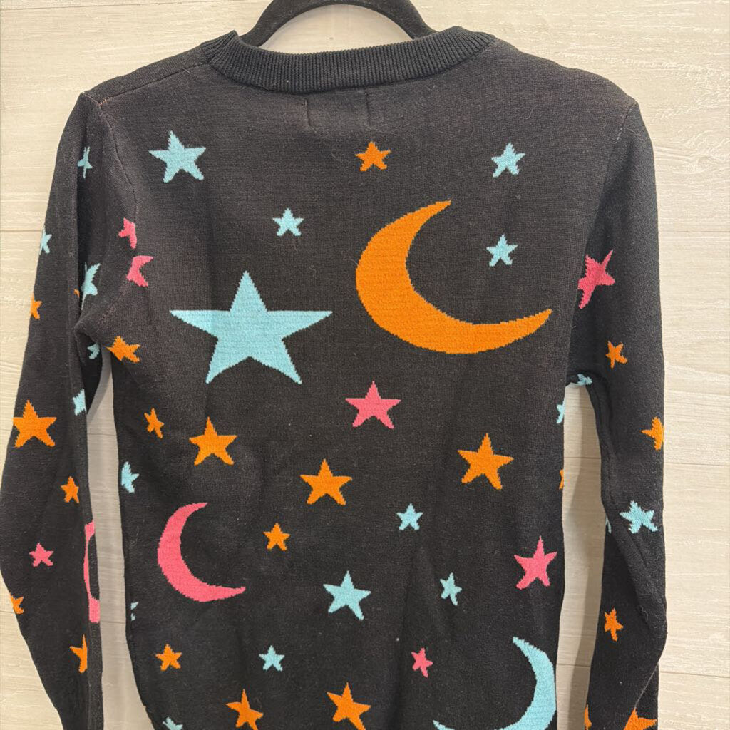 OXKNIT Black/ Multi Star/ Moon Print Sweater Top Small