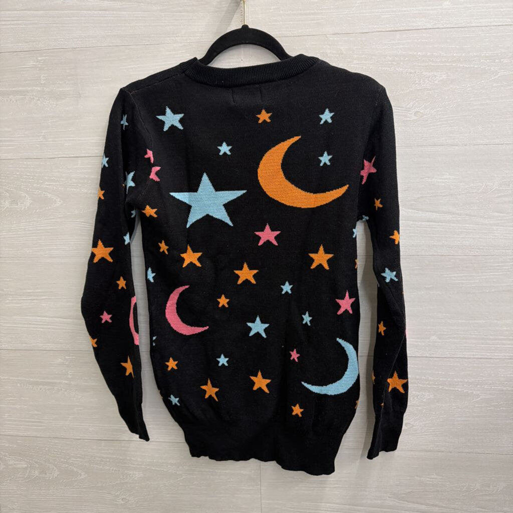 OXKNIT Black/ Multi Star/ Moon Print Sweater Top Small