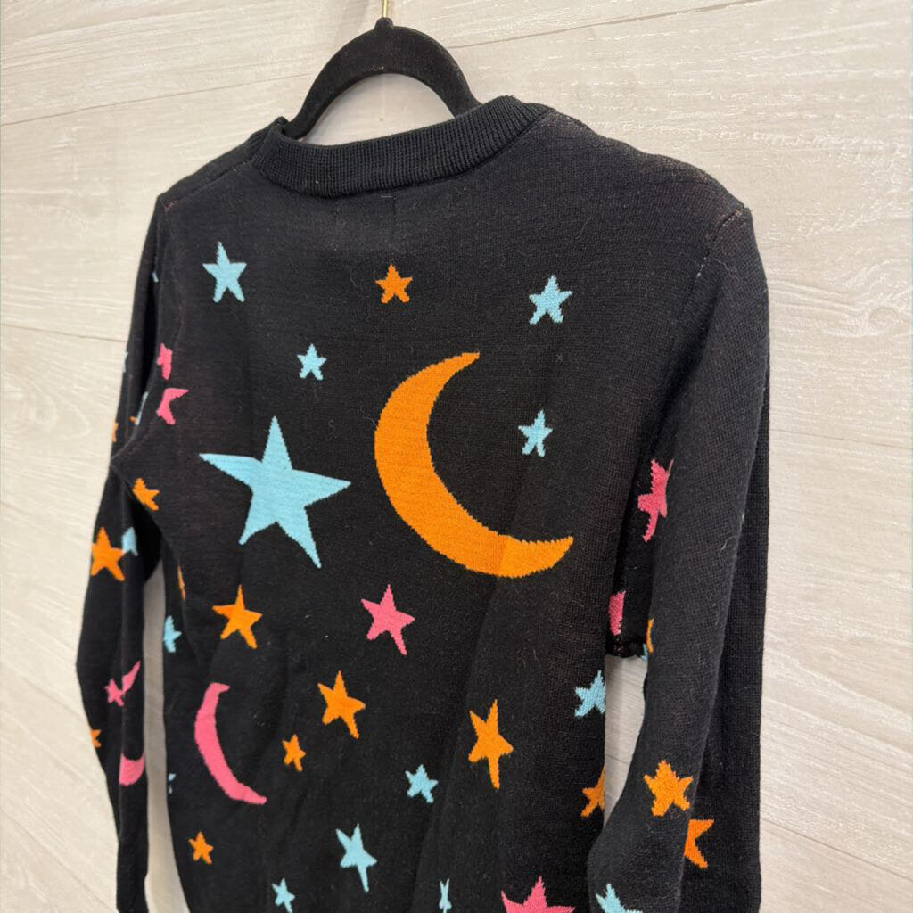 OXKNIT Black/ Multi Star/ Moon Print Sweater Top Small