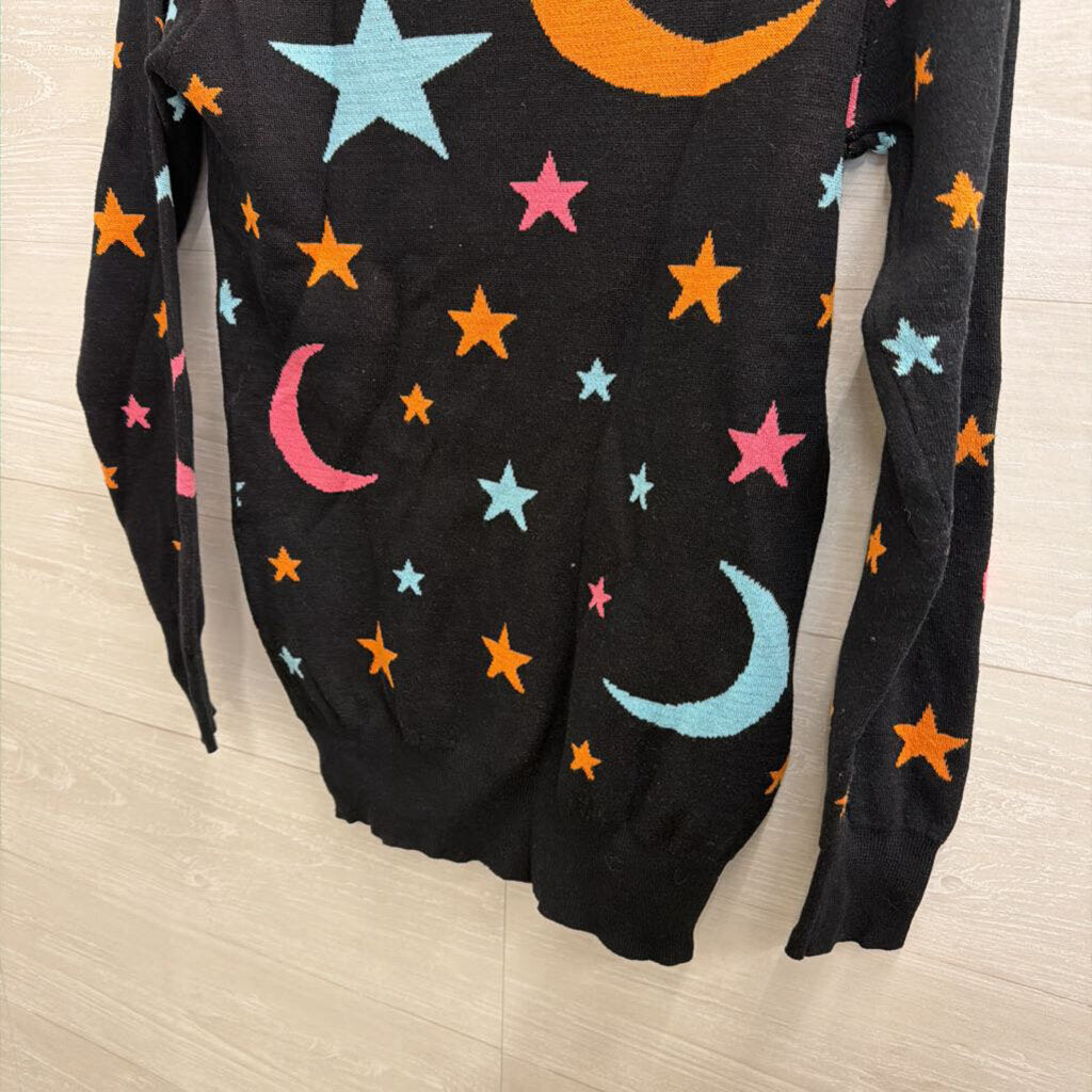 OXKNIT Black/ Multi Star/ Moon Print Sweater Top Small