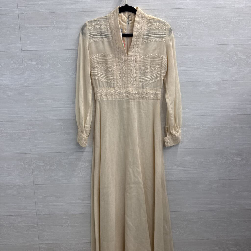 Vintage Avalon Ivory Embroidered Long Sleeve Dress 8