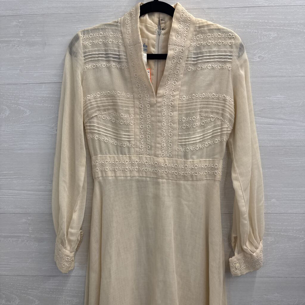 Vintage Avalon Ivory Embroidered Long Sleeve Dress 8