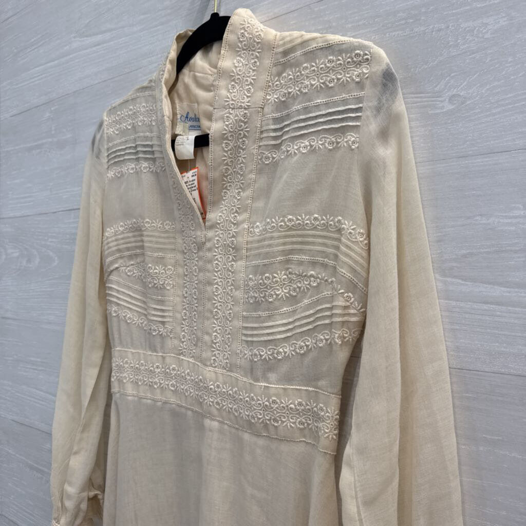 Vintage Avalon Ivory Embroidered Long Sleeve Dress 8