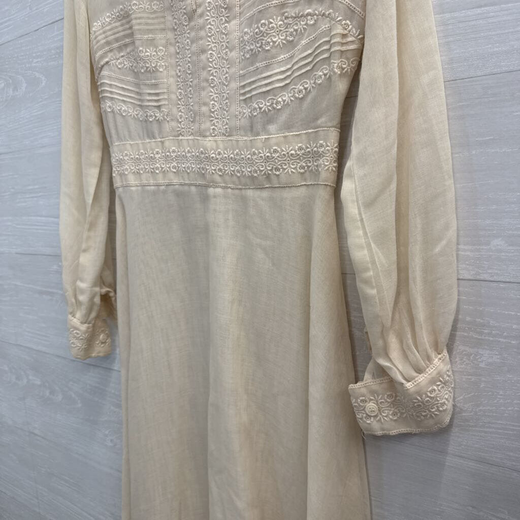 Vintage Avalon Ivory Embroidered Long Sleeve Dress 8