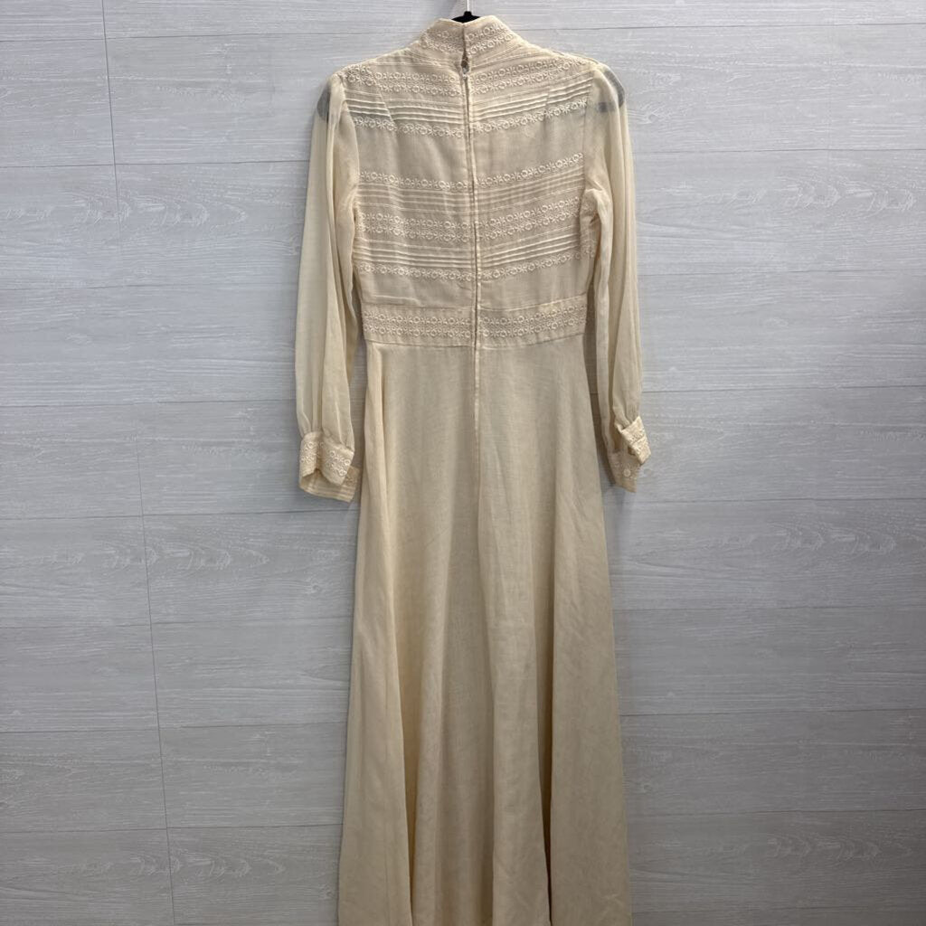 Vintage Avalon Ivory Embroidered Long Sleeve Dress 8