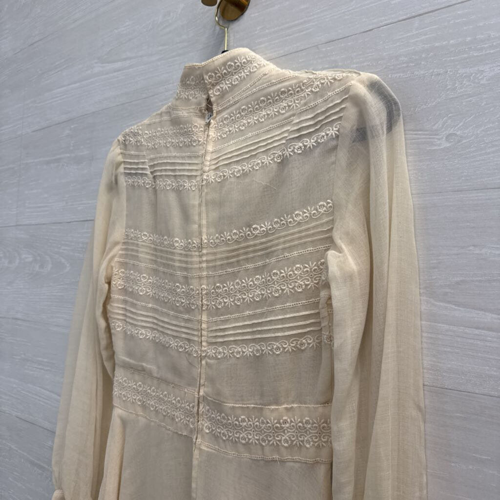 Vintage Avalon Ivory Embroidered Long Sleeve Dress 8