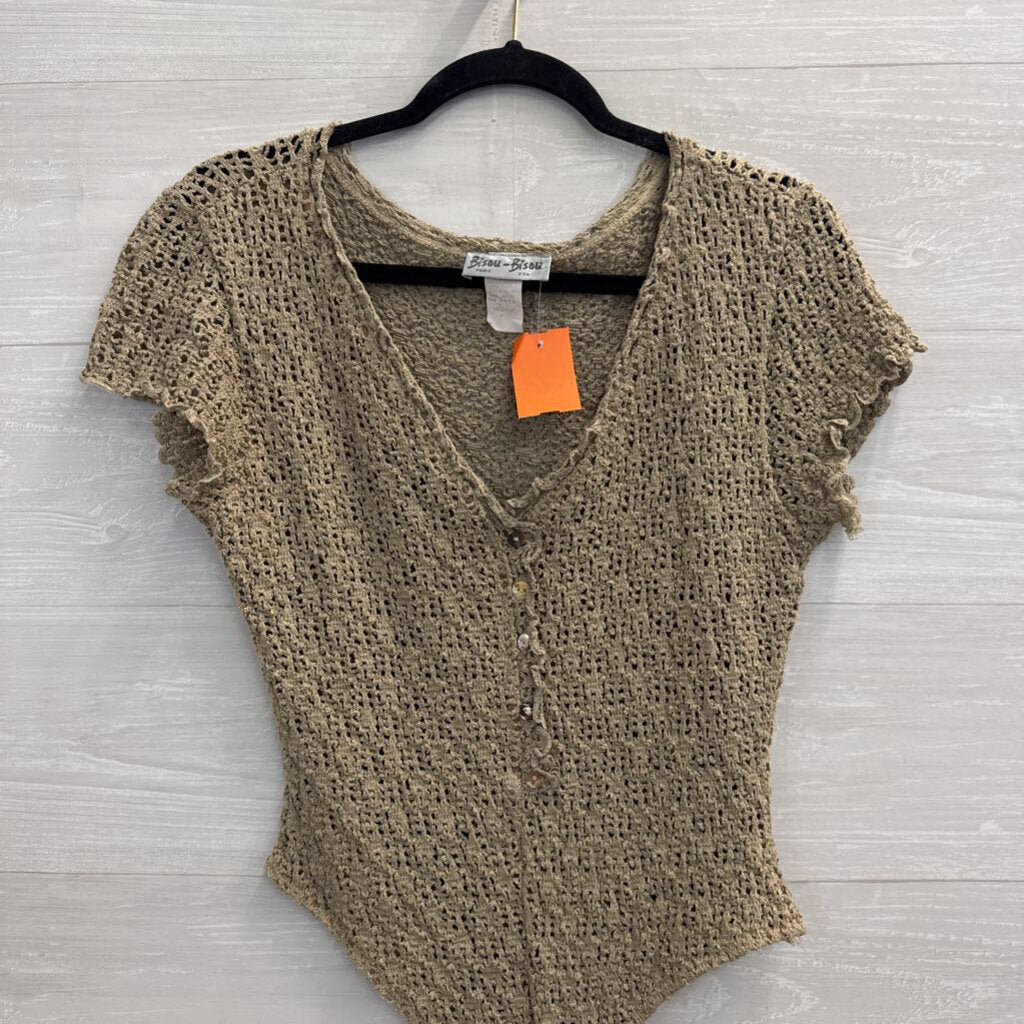 Bisou Bisou Brown Knit Short Sleeve Bodysuit Medium