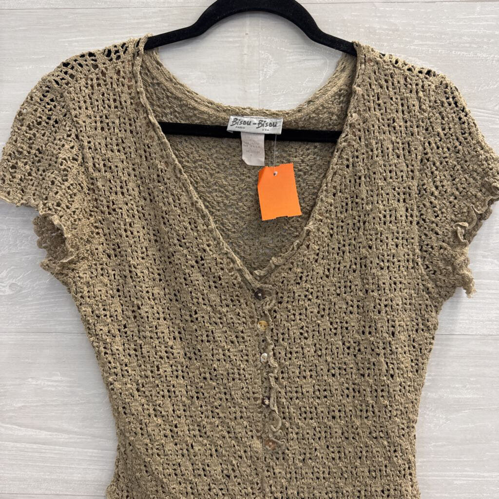 Bisou Bisou Brown Knit Short Sleeve Bodysuit Medium