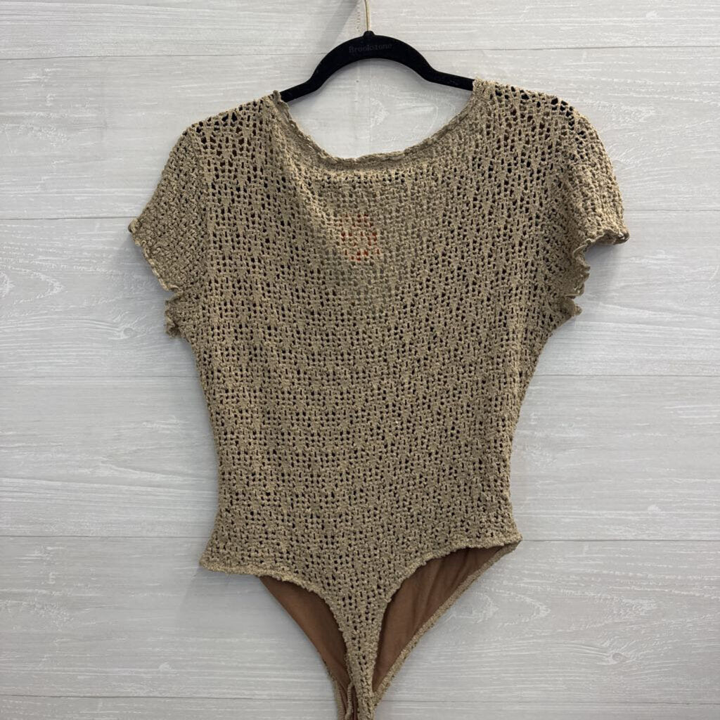 Bisou Bisou Brown Knit Short Sleeve Bodysuit Medium