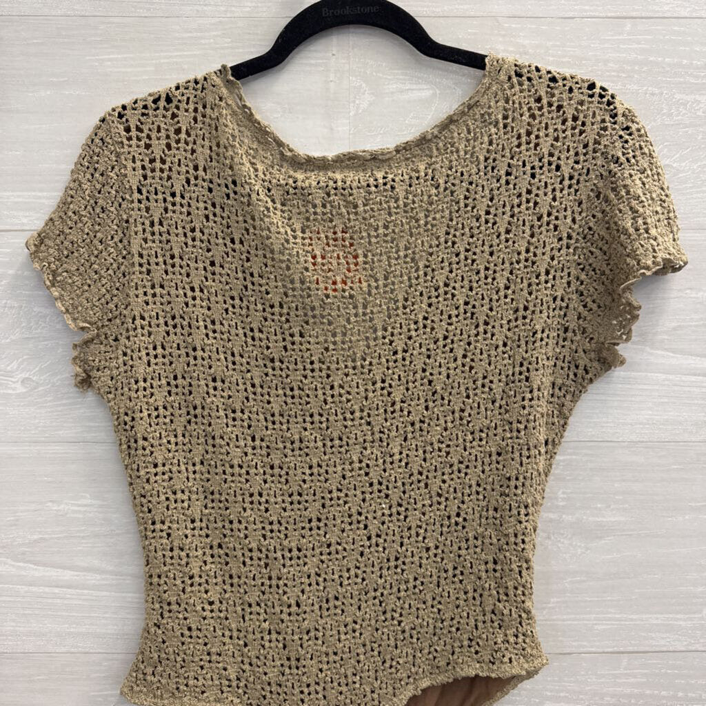 Bisou Bisou Brown Knit Short Sleeve Bodysuit Medium
