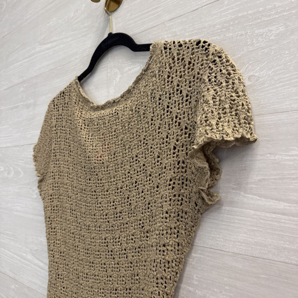 Bisou Bisou Brown Knit Short Sleeve Bodysuit Medium