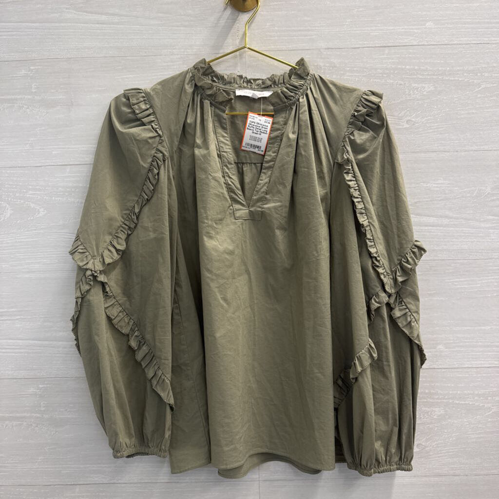 Olivaceous Green Ruffle Detail Long Sleeve Top Medium