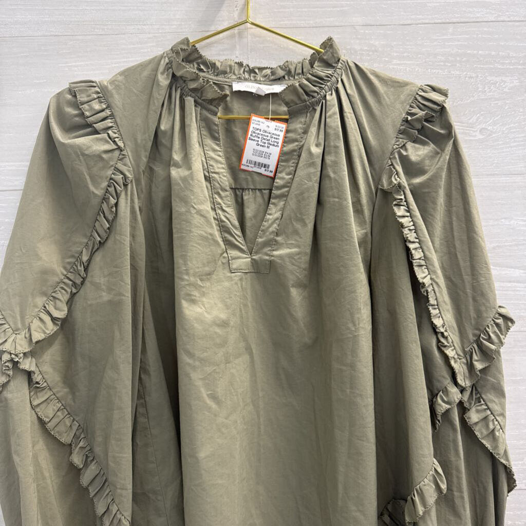 Olivaceous Green Ruffle Detail Long Sleeve Top Medium