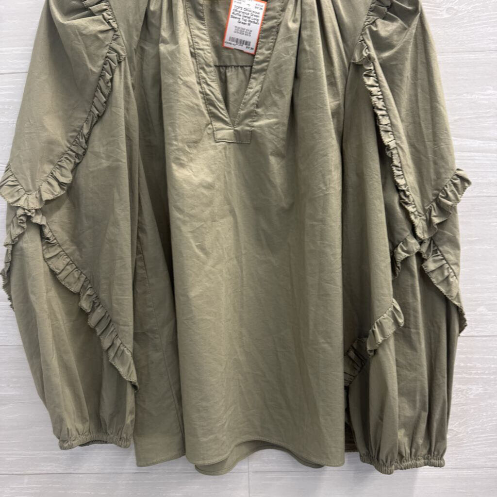Olivaceous Green Ruffle Detail Long Sleeve Top Medium
