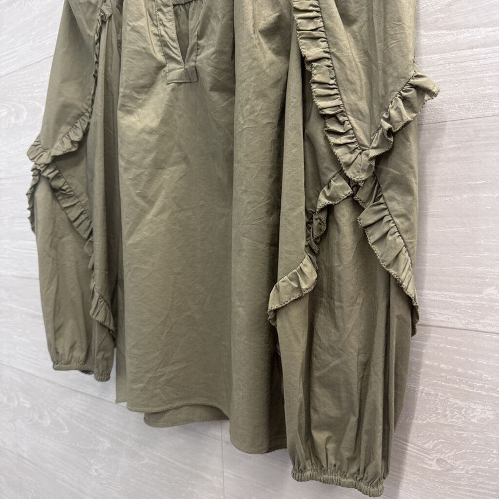 Olivaceous Green Ruffle Detail Long Sleeve Top Medium