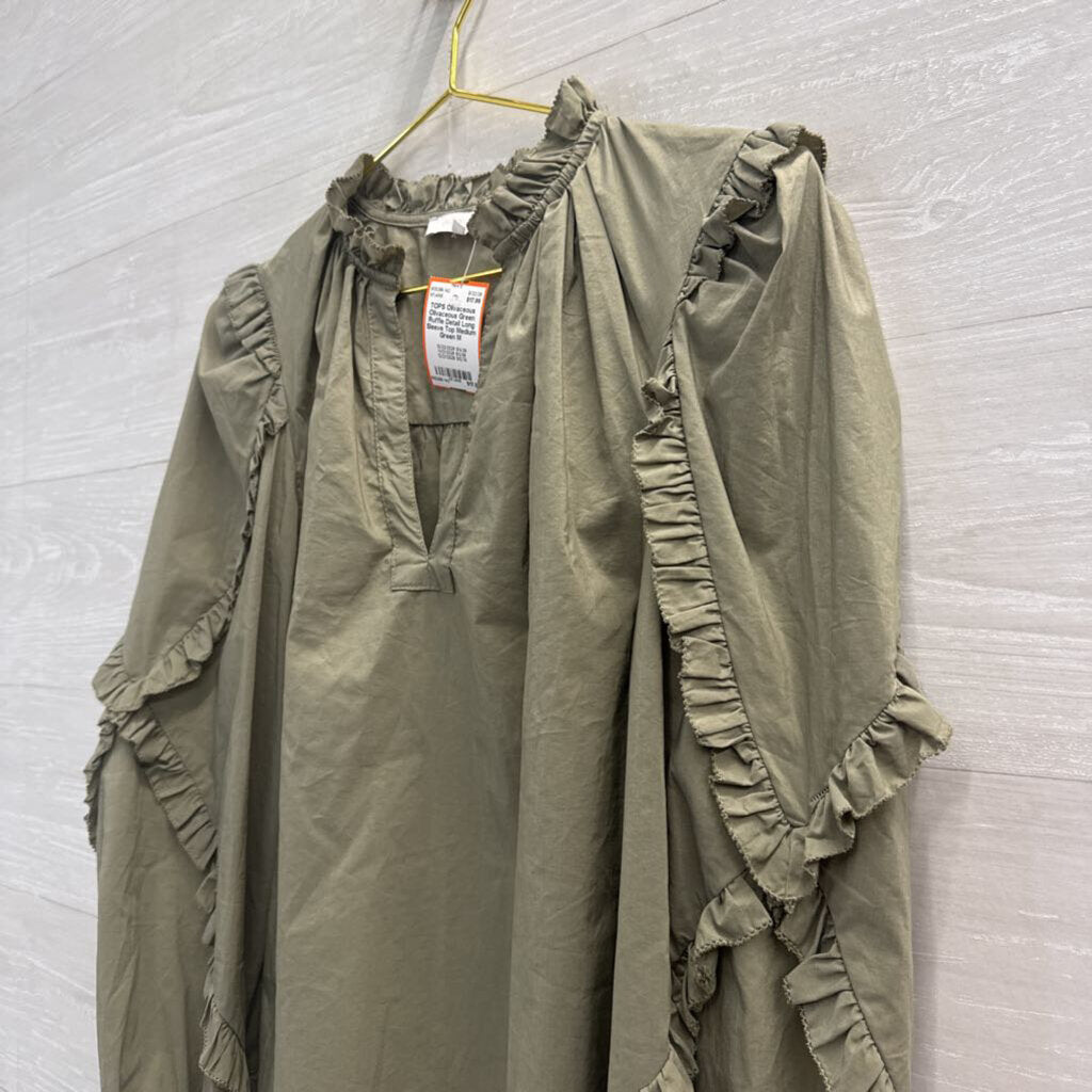 Olivaceous Green Ruffle Detail Long Sleeve Top Medium