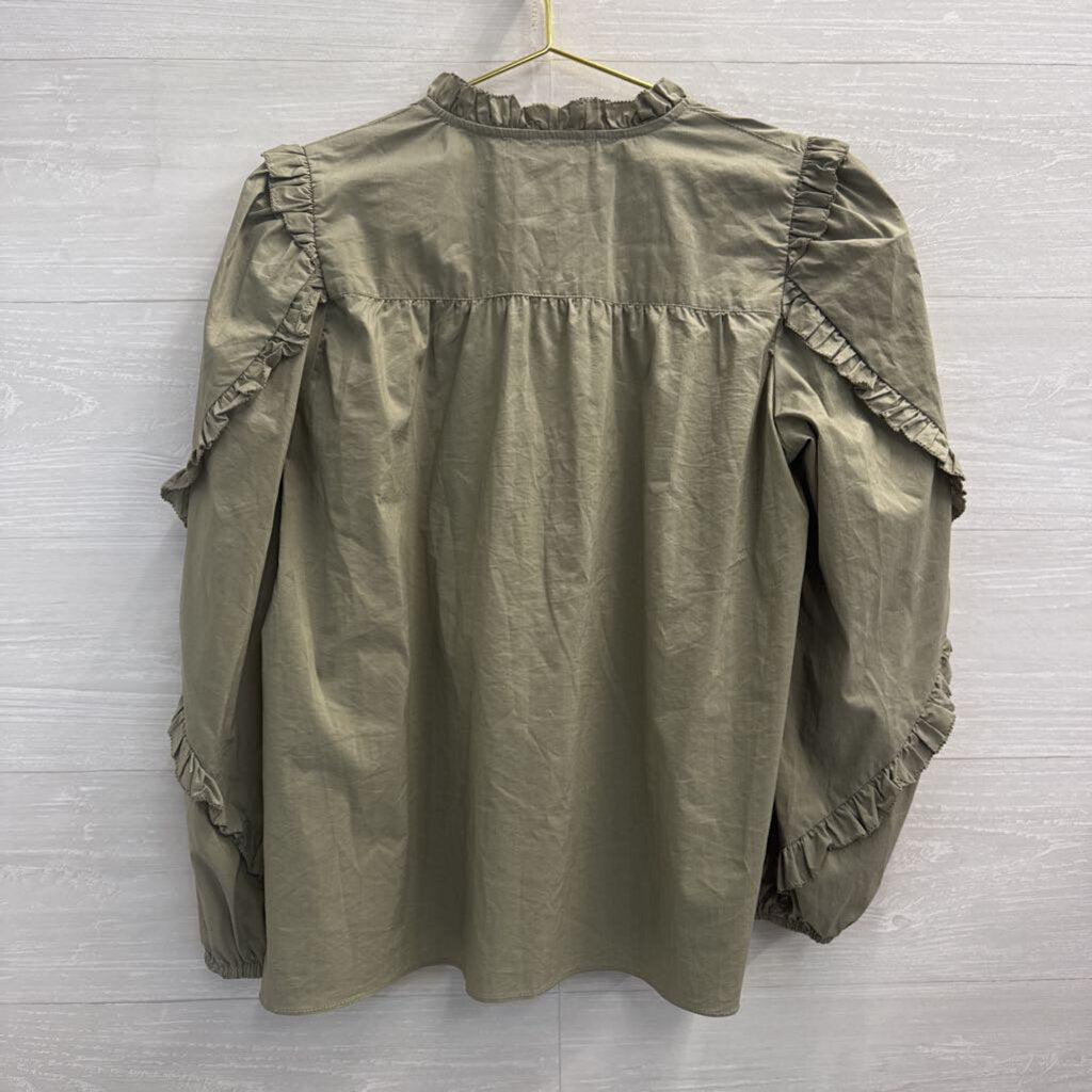 Olivaceous Green Ruffle Detail Long Sleeve Top Medium