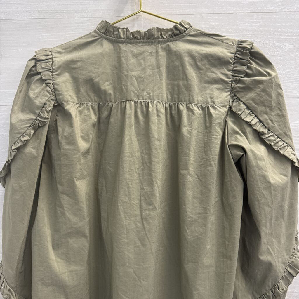 Olivaceous Green Ruffle Detail Long Sleeve Top Medium
