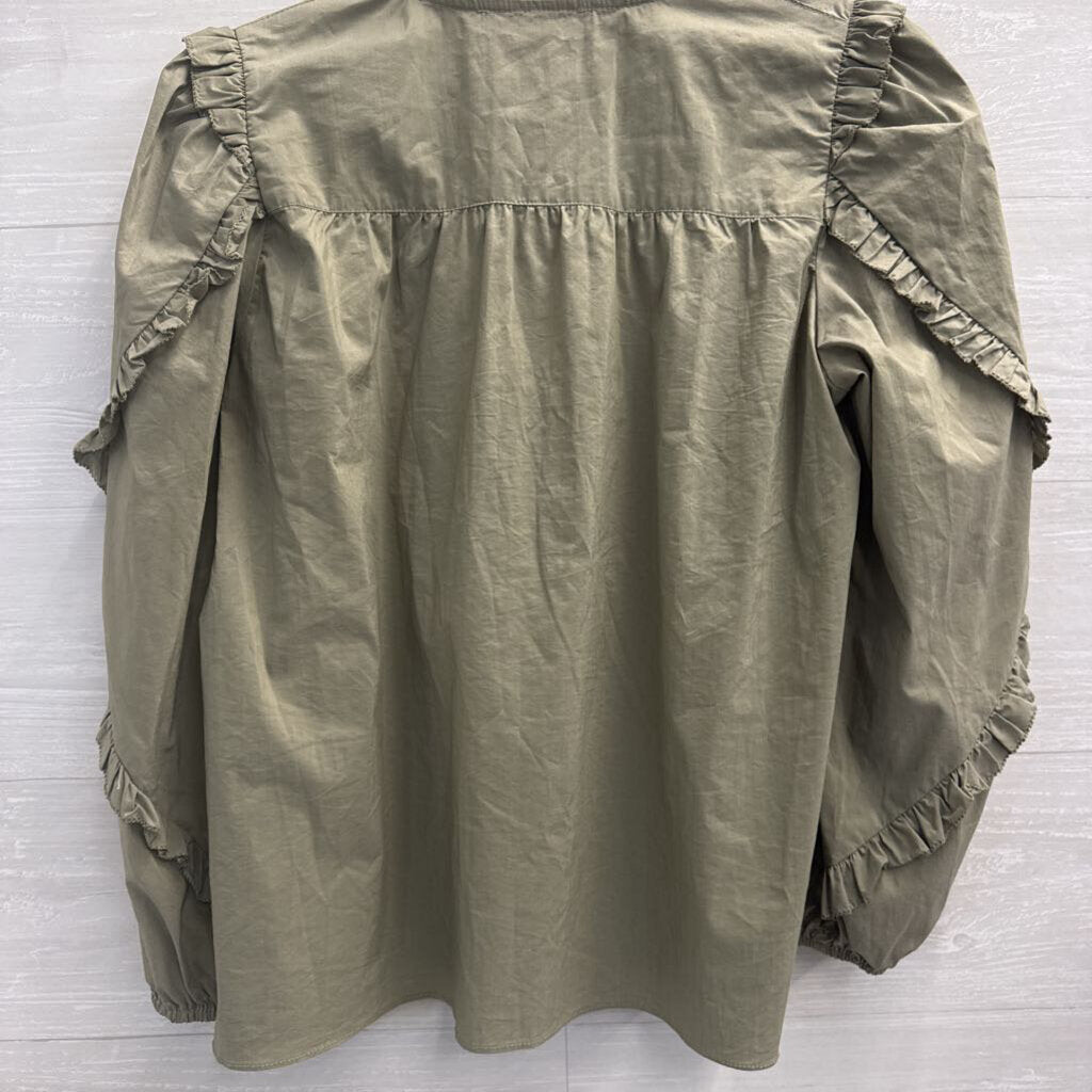 Olivaceous Green Ruffle Detail Long Sleeve Top Medium