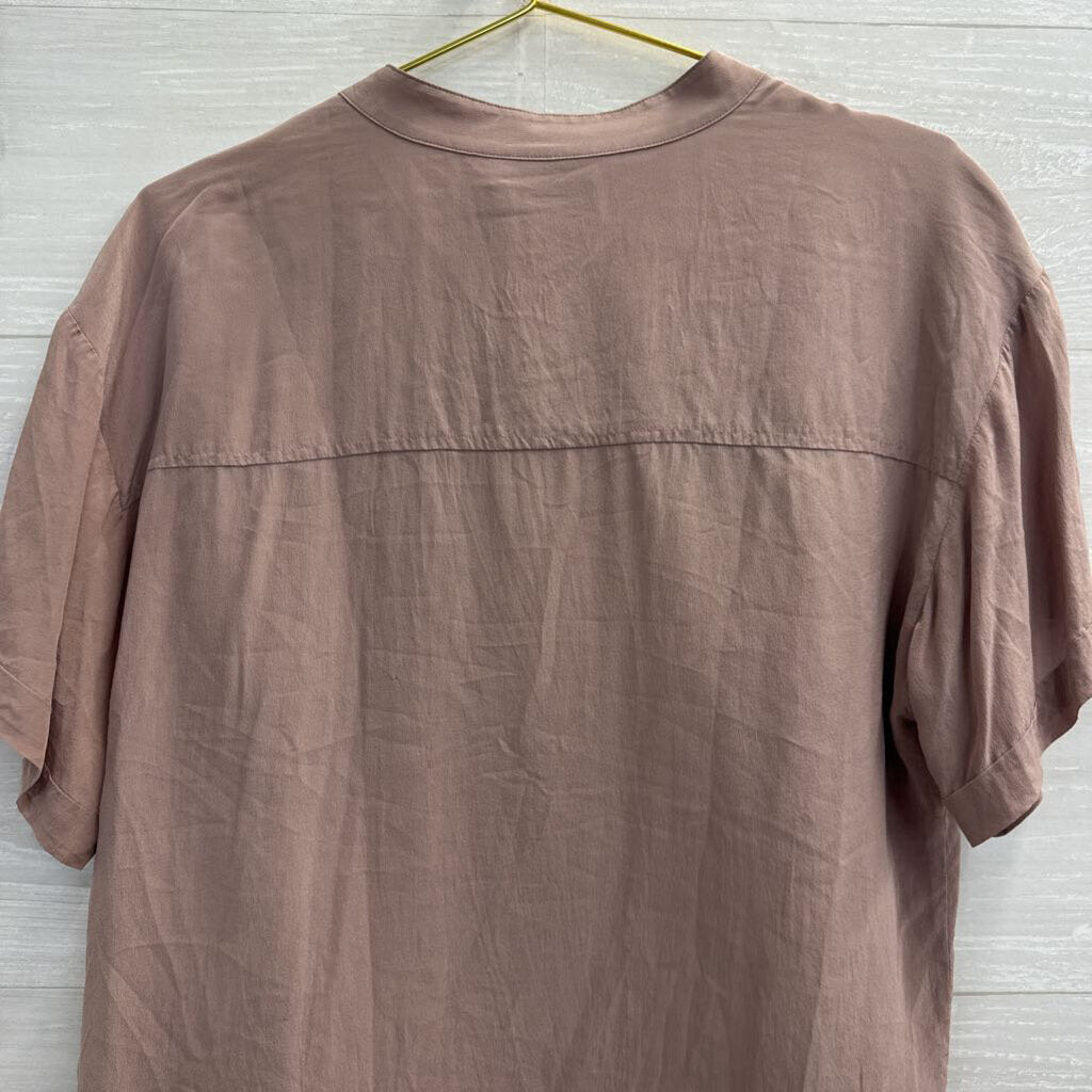Trouve Purple 100% Silk Short Sleeve Button Down Top Medium