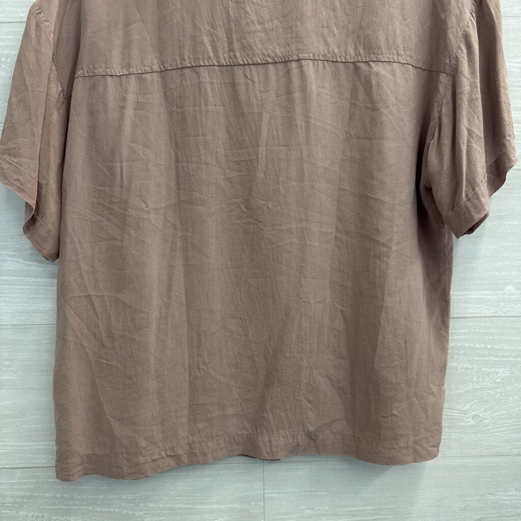 Trouve Purple 100% Silk Short Sleeve Button Down Top Medium