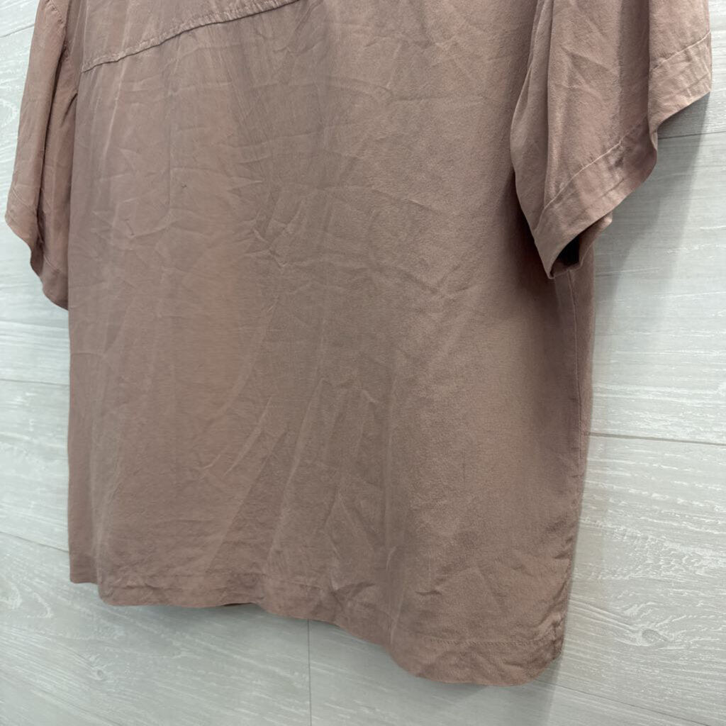 Trouve Purple 100% Silk Short Sleeve Button Down Top Medium