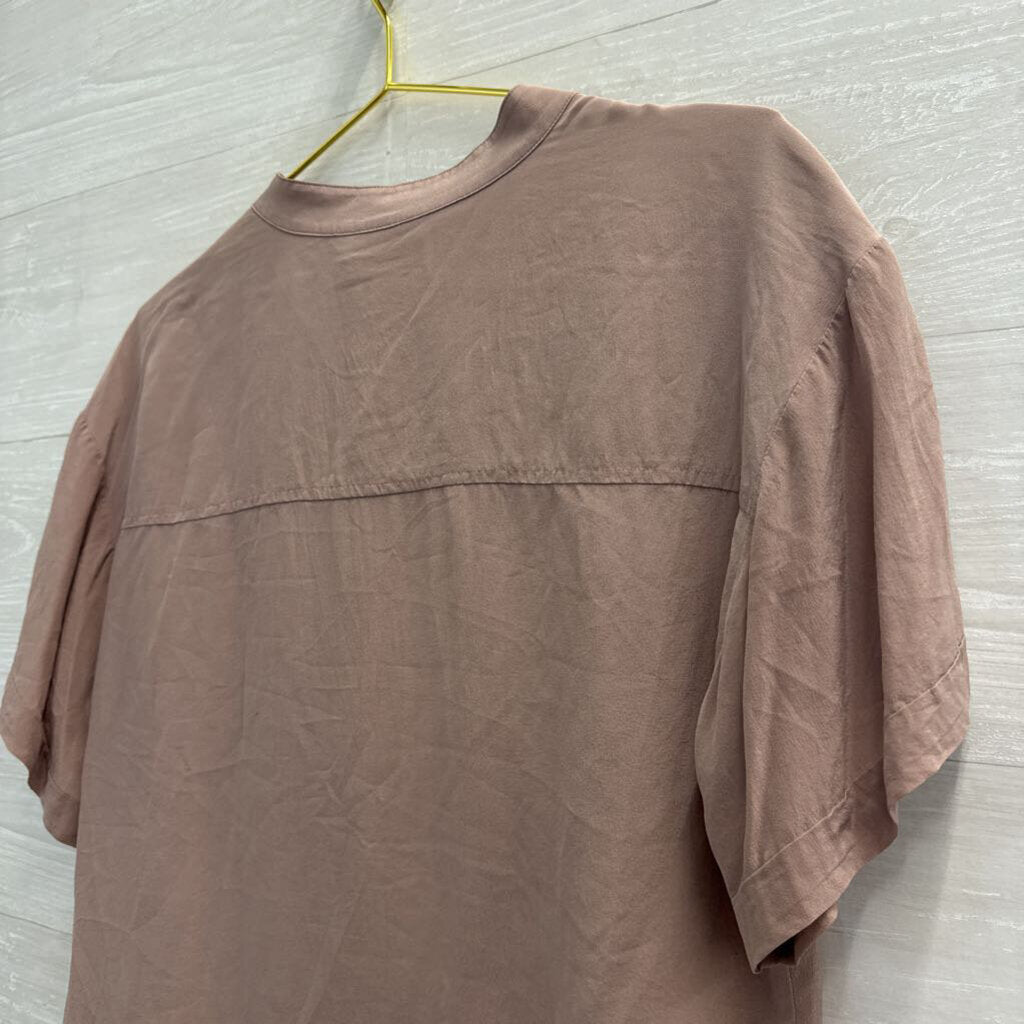 Trouve Purple 100% Silk Short Sleeve Button Down Top Medium
