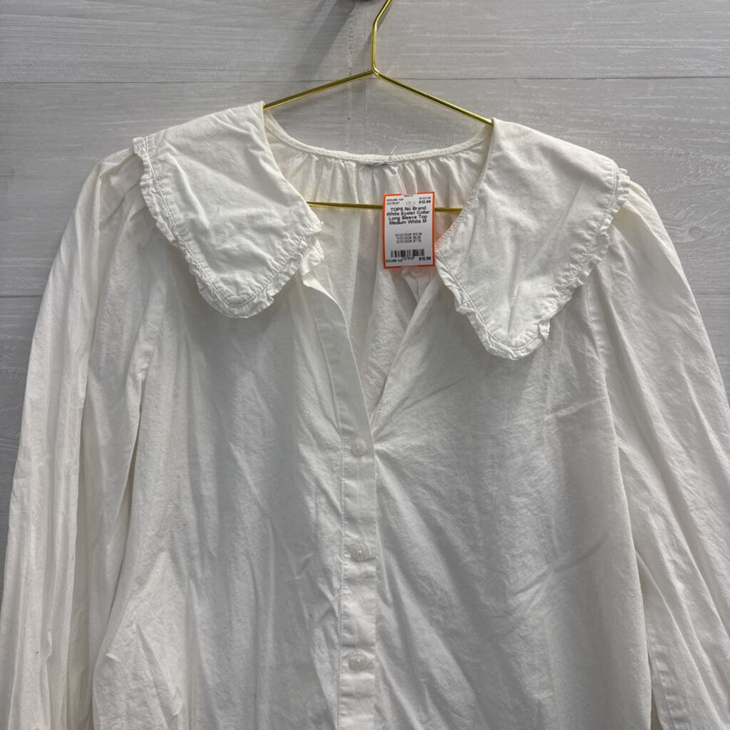 White Eyelet Collar Long Sleeve Top Medium
