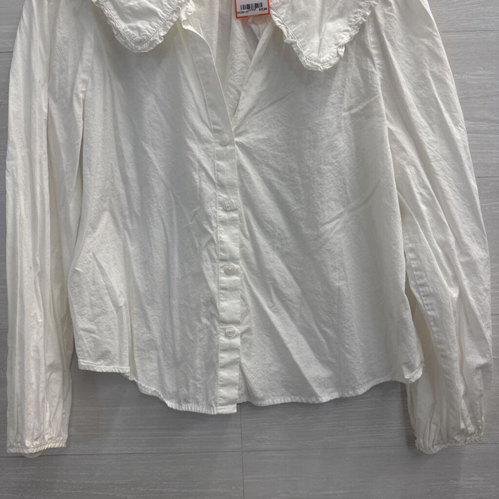 White Eyelet Collar Long Sleeve Top Medium