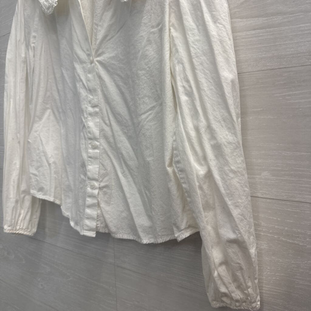 White Eyelet Collar Long Sleeve Top Medium