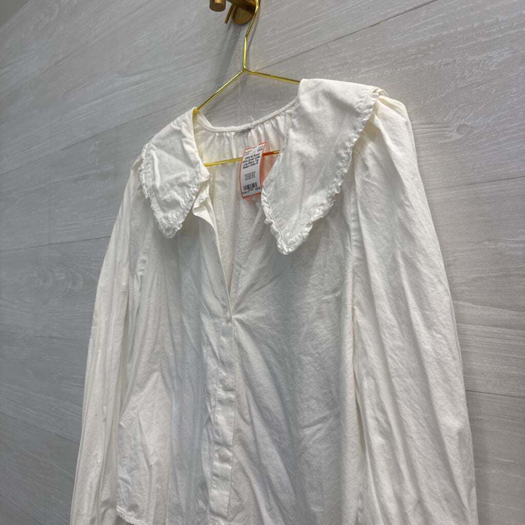 White Eyelet Collar Long Sleeve Top Medium