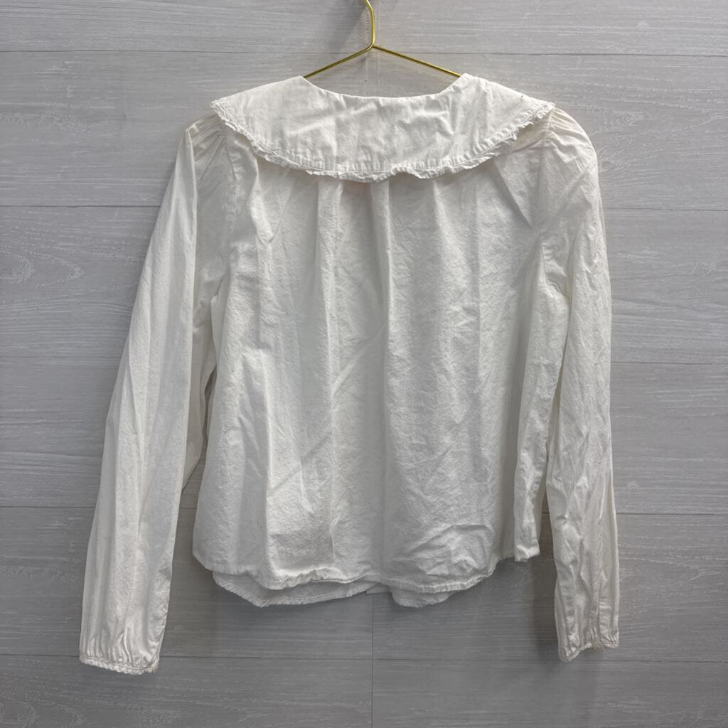 White Eyelet Collar Long Sleeve Top Medium