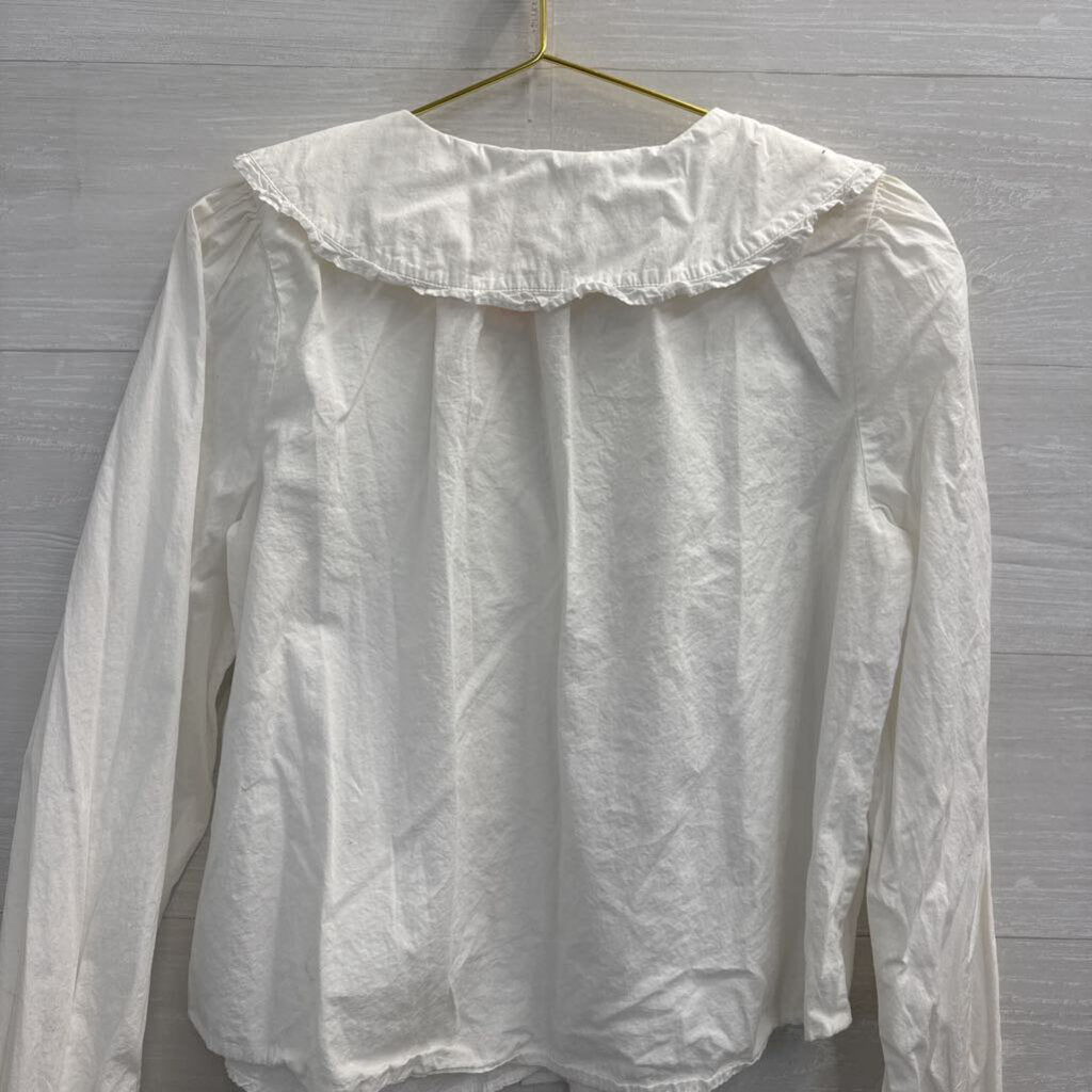 White Eyelet Collar Long Sleeve Top Medium