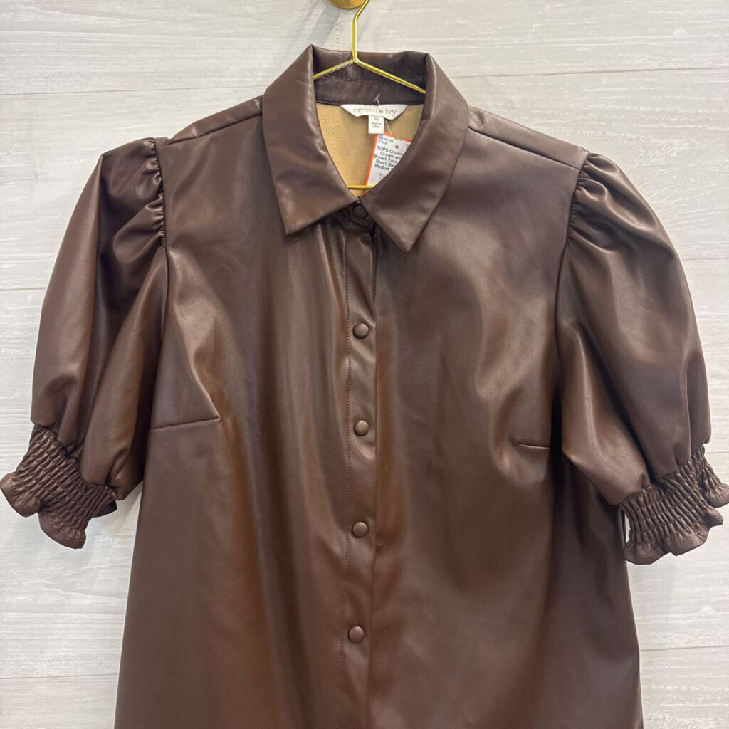 Crown and Ivy Brown Faux Leather Short Sleeve Top Medium